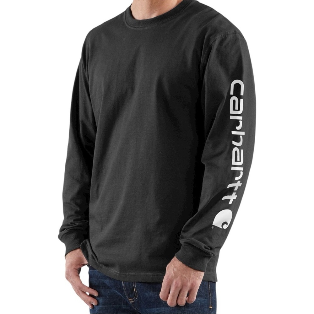 CARHARTT Men's Black Long Sleeve | Large-Tall | Arm Logo